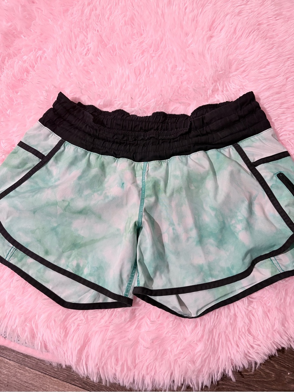 lululemon athletica Mint Tie-Dye Athletic Shorts with Black Waistband